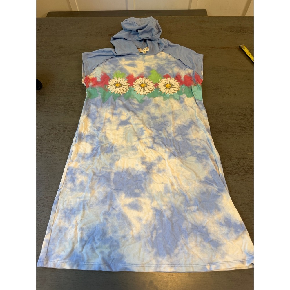 Belle du Jour Girls Blue Tie Dye Hooded Daisy Dress Sleeveless Size M RN96741
